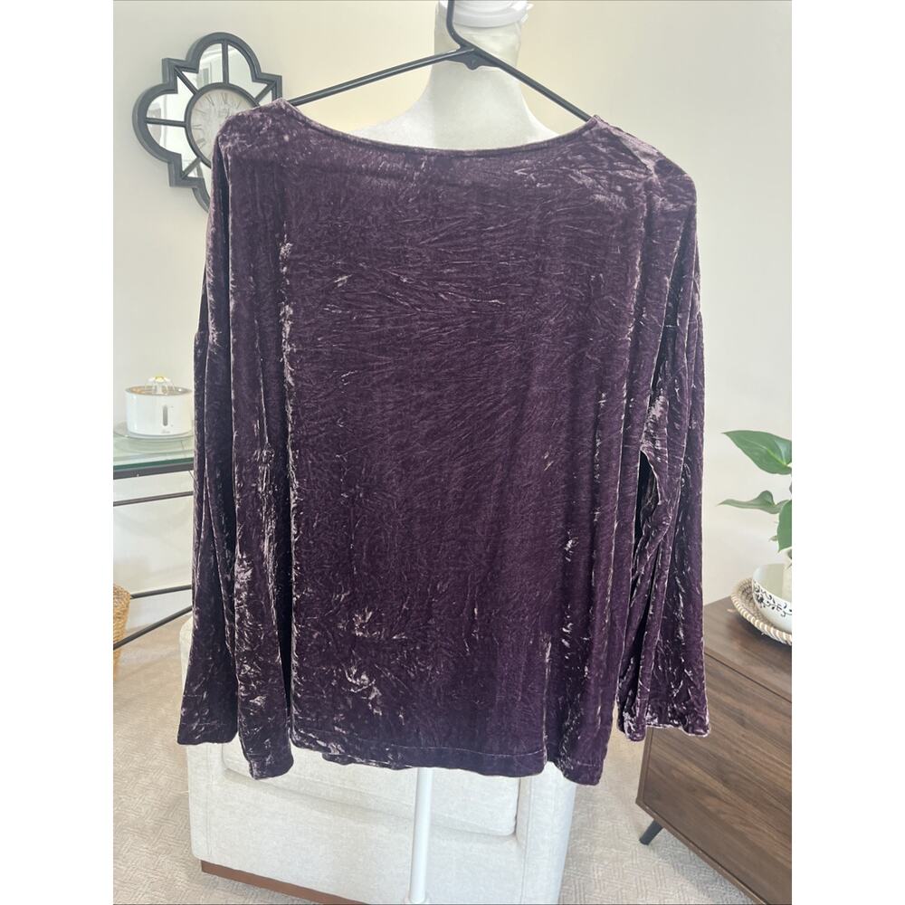 J. Jill Silk Velvet Top Blouse Purple Sz M Long Sleeve Crinkle Washable Wine